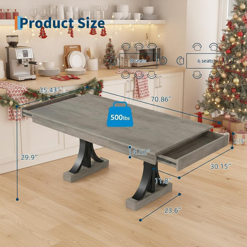 Metal Base Dining Table, Grey Wood/Black