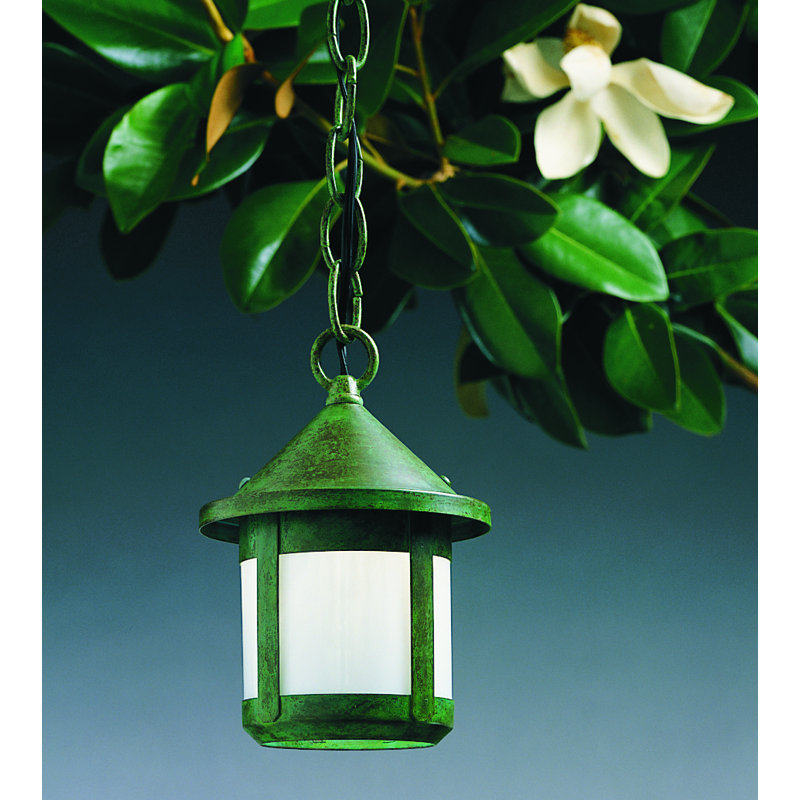 Arinze Outdoor Hanging Lantern, 12.38" H x 7" W, Rustic Brown, White Opalescent