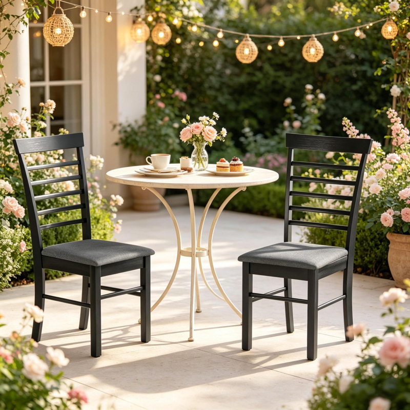 Ensemble de 2 chaises de salle à manger rembourrées de style campagne en bois d'hévéa pour petite cuisine