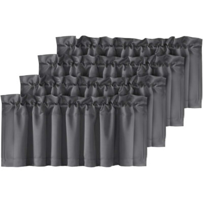 4 Panels Blackout Curtain Valances For Kitchen Windows/Bathroom/Living Room/Bedroom Privacy Decorative Rod Pocket Short Window Valance Curtains, 52" W X 18" L, Charcoal 