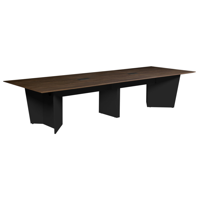 Table de conférence Elleny de 144 po avec œillets Power Neo / noyer / noir, H 29 po x L 48 po x l 144 po, Brun / Noir