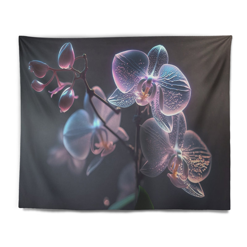 Polyester orchidée blanche florissante en mauve luminescent avec des punaises, H 32 po x l 39 po