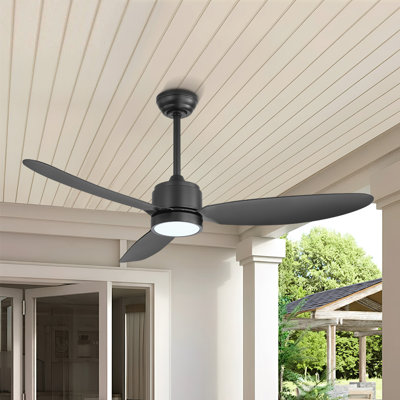 52inch 4 ABS Blades Indoor and Outdoor Ceiling Fan with Integrated LED and Remote Downrod,Black