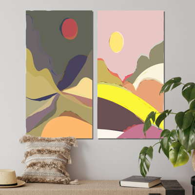 «Full Moon Mountain Retro Landscape II», ensemble de 2 peintures