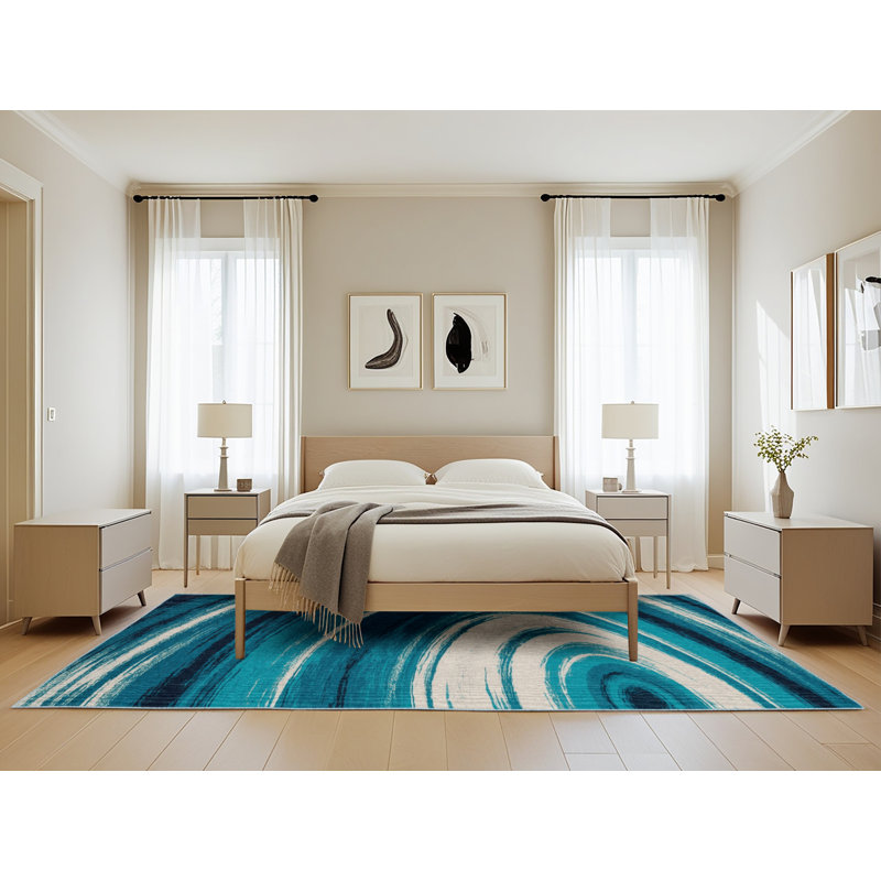 Tapis bleu lavable à la machine, Rectangle de 5 pi x 8 pi