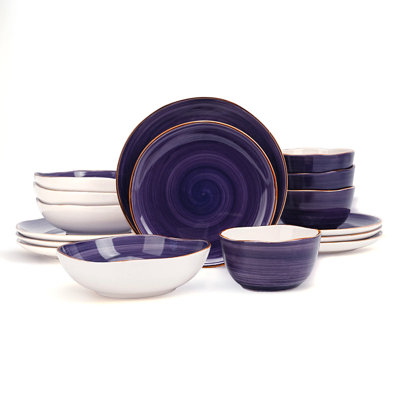 HomeVSS Highland Organic Shape Stoneware 16-Piece Dinnerware Set, Service for 4