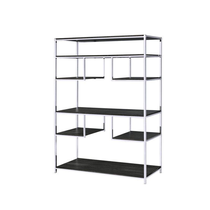 Bibliothèque chaleureuse rustique en chêne gris rustique avec tablettes en métal