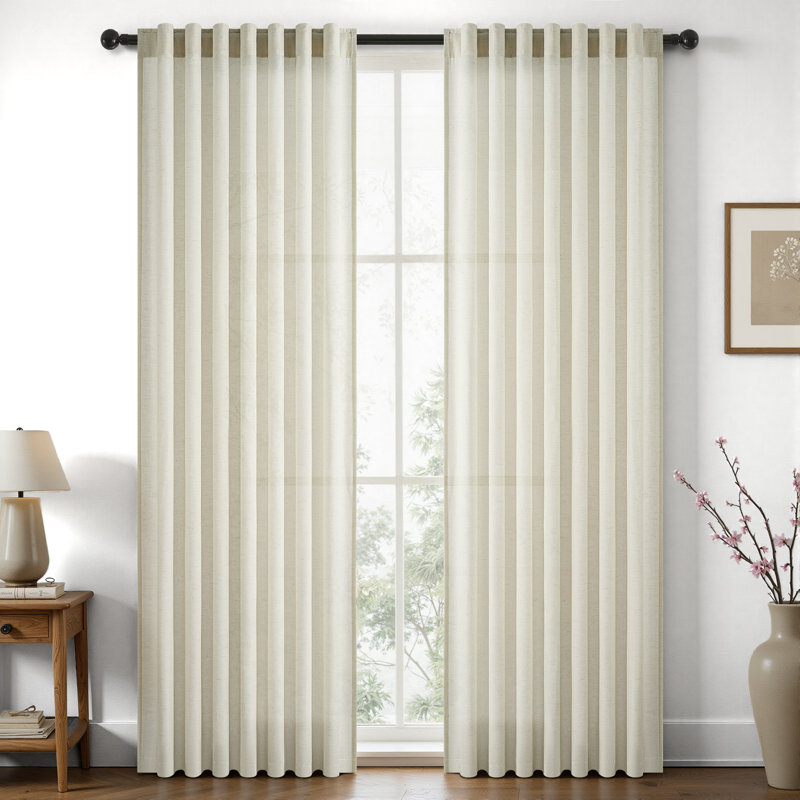 Dennan Light-Filtering Curtain with Back Tab Hooks, 52" W x 90" L, IvoryBeige