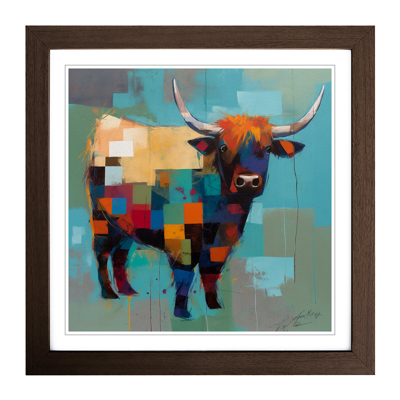 Highland Cow Suprematism No.1 - Framed Print, Walnut