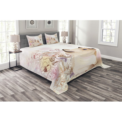 Beige/Brown/Pink Microfibre Bedspread