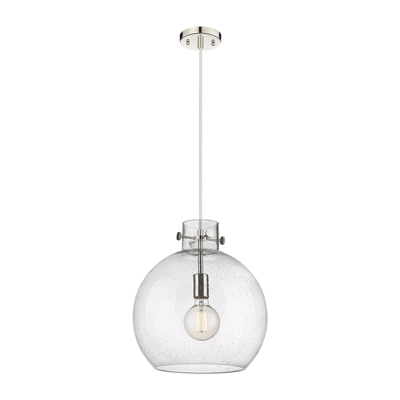 Luminaire suspendu à cordon 1 lumière 10 po Lantz, H 15,38 po x l 14 po x P 14 po, Transparent, Nickel poli