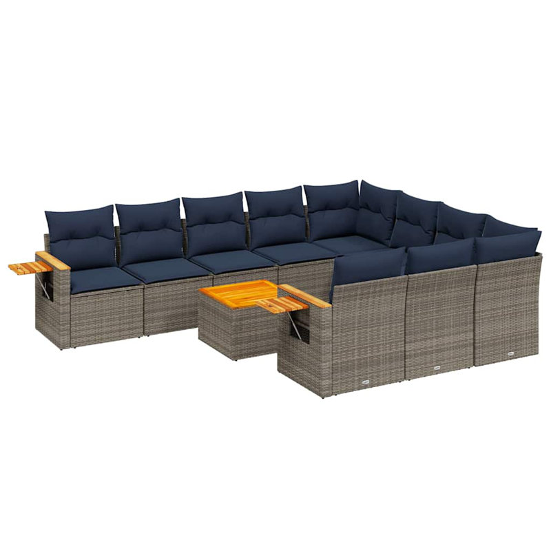  Ensemble de canapé de patio 11 pièces avec coussins en rotin de polyester gris (États-Unis seulement)