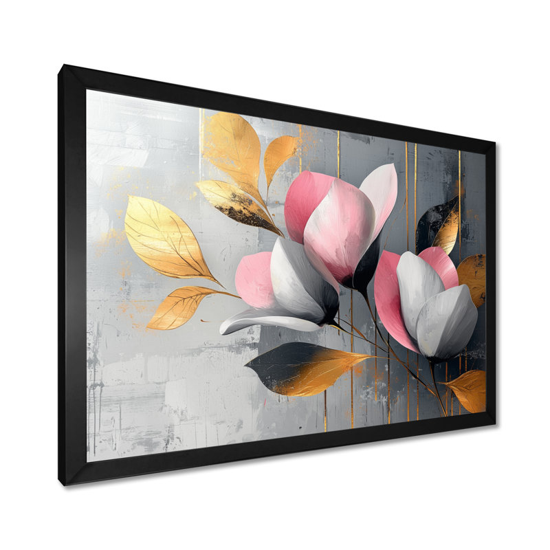 Medders - Floral Large Wall Art, Cadre simple, Noir, noir, noir, noir, H 16 po x l 32 po