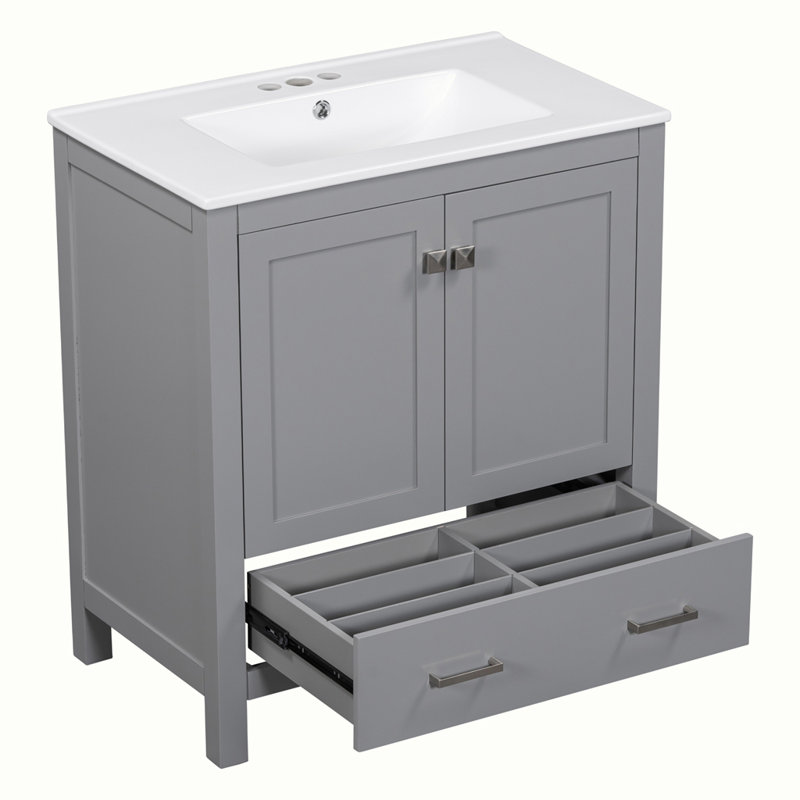 Meuble-lavabo avec lavabo simple, 2 portes et un tiroir, Grey