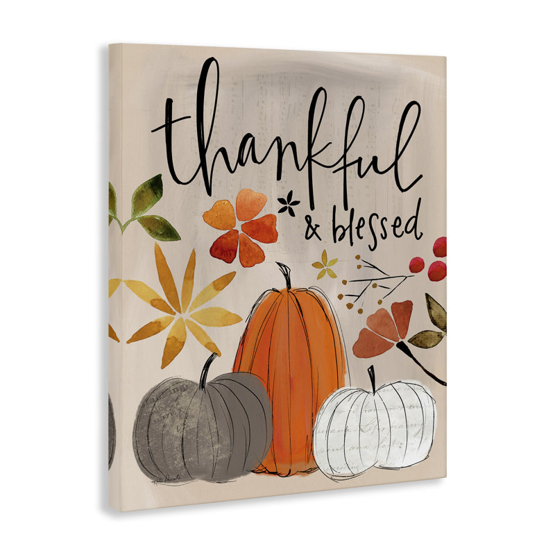 «Thankful & Blessed Pumpkins», art mural sur toile par Katie Doucette, H 20 po x l 16 po