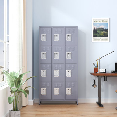 12 Door 72"H Metal Lockers With Lock For Employees,Storage Locker Cabinet For Home Gym Office School Garage,Grey