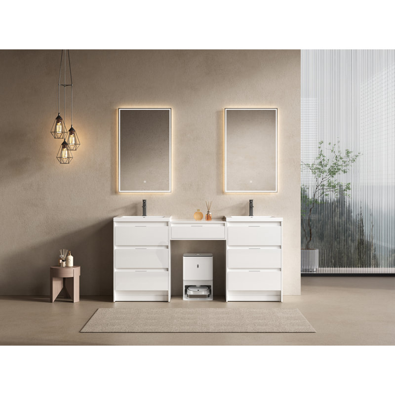 Ensemble de meuble-lavabo flottant moderne 72 po Willowbend avec lavabo en résine de qualité supérieure et charnières à fermeture en douceur.