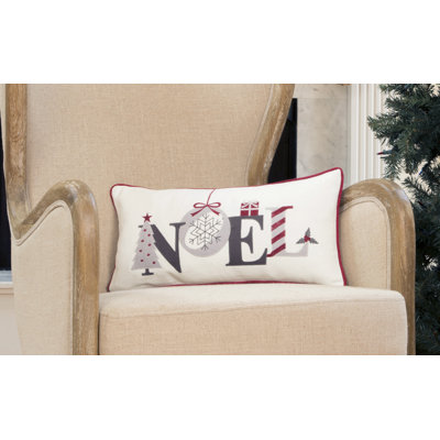Noel Embroidered Christmas Pillow, 10 By 20-Inch
