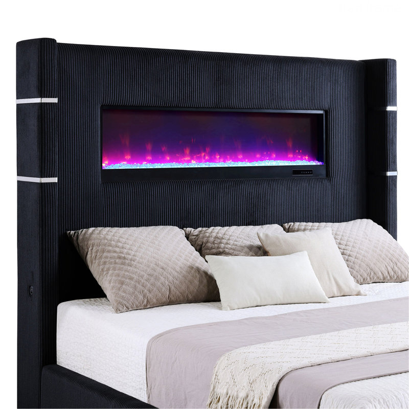 Lit de chambre stylisé, lit tapissier, lit plateforme flamme