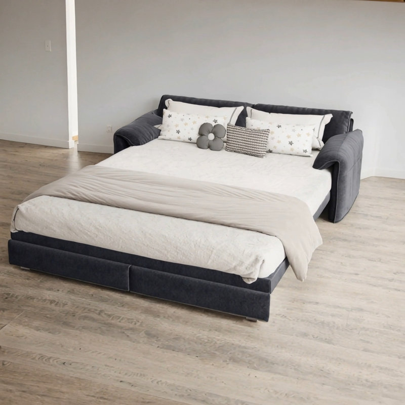 Grand canapé-lit 66 po, canapé-lit convertible 3-en-1 avec rangement latéral, causeuse multifonctionnelle en velours pour le salon, la chambre à coucher, un appartement ou un bureau. (Gris)