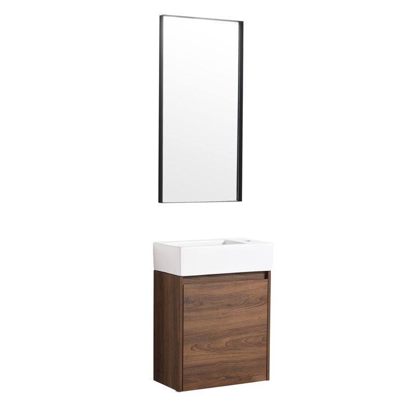 Meuble-lavabo flottant de 18 po avec lavabo - beaucoup d'espace de rangement, lavabo en céramique, look, lavabo simple en ébène brun, lavabo, design moderne,