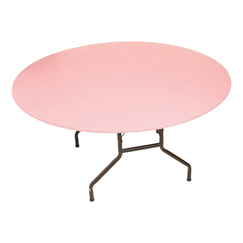 Pink Round Fitted Plastic Disposable Tablecloth, 68" Diameter