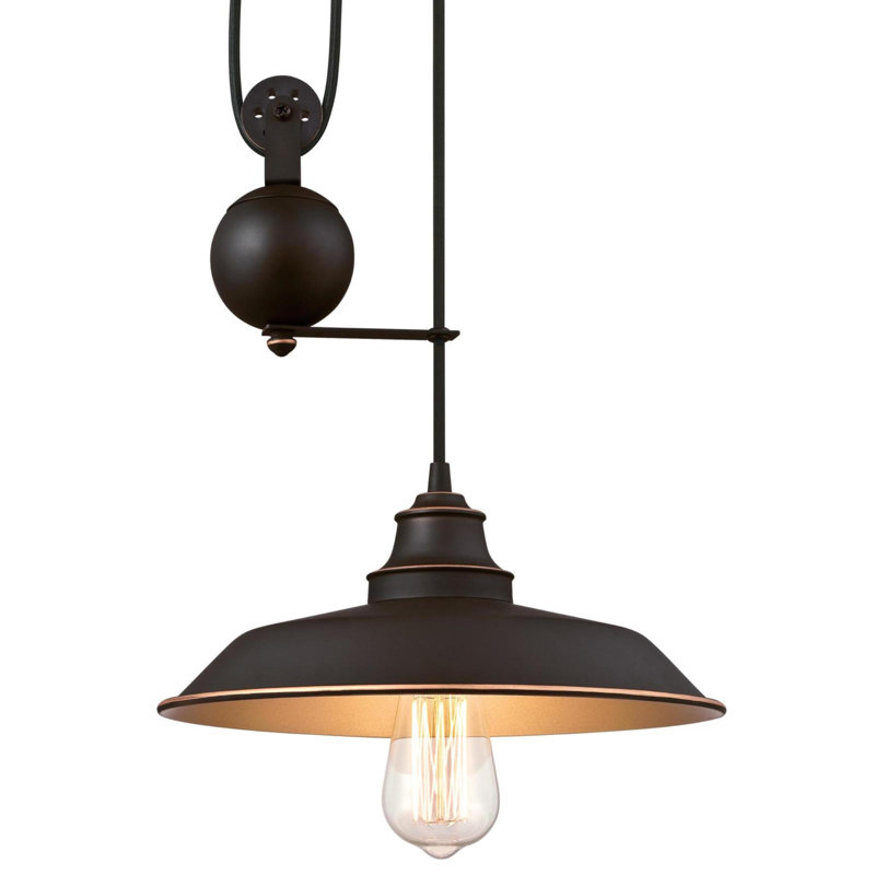 Luminaire suspendu en forme de dôme à 1 lumière Iron Hill, Bronze huilé