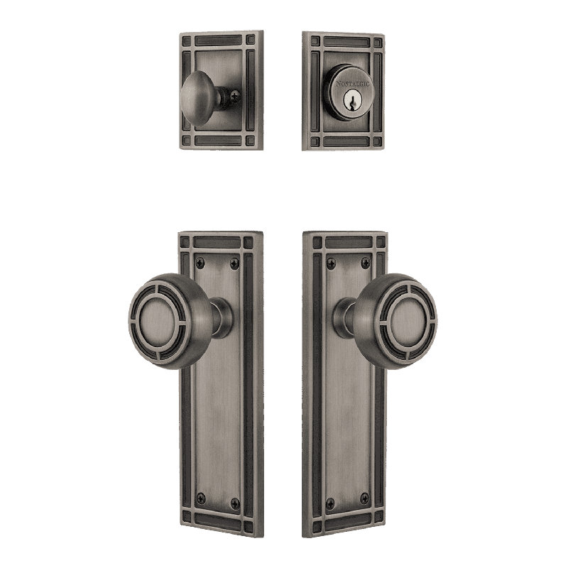 Nostalgic Warehouse Mission Entry Set with Mission Knob, Antique Pewter, 2.75