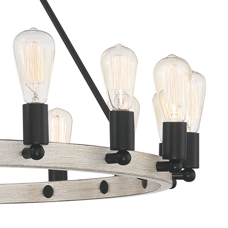 Farrington 20 - Light Wagon Wheel Candle Style Chandelier, Wood/Brass