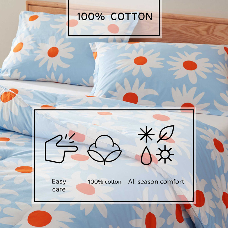 Marimekko Rakastaa Ei Rakasta Cotton Blue Comforter Set, King Comforter + 2 King Shams