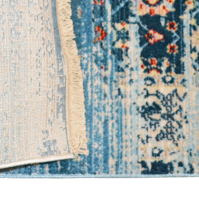 Tapis bleu oriental en polyester tissé à la machine 2 pi x 3 pi 10 po Oriental, Rectangle 1 pi 8 po x 2 pi 10 po