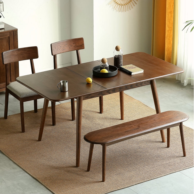 Walnut Colour Solid Oak Round Corner Diagonal Leg Telescopic Table 1.2-1.6M, For 6-8 People To Meet Dining Table Wood (Walnut Colour)