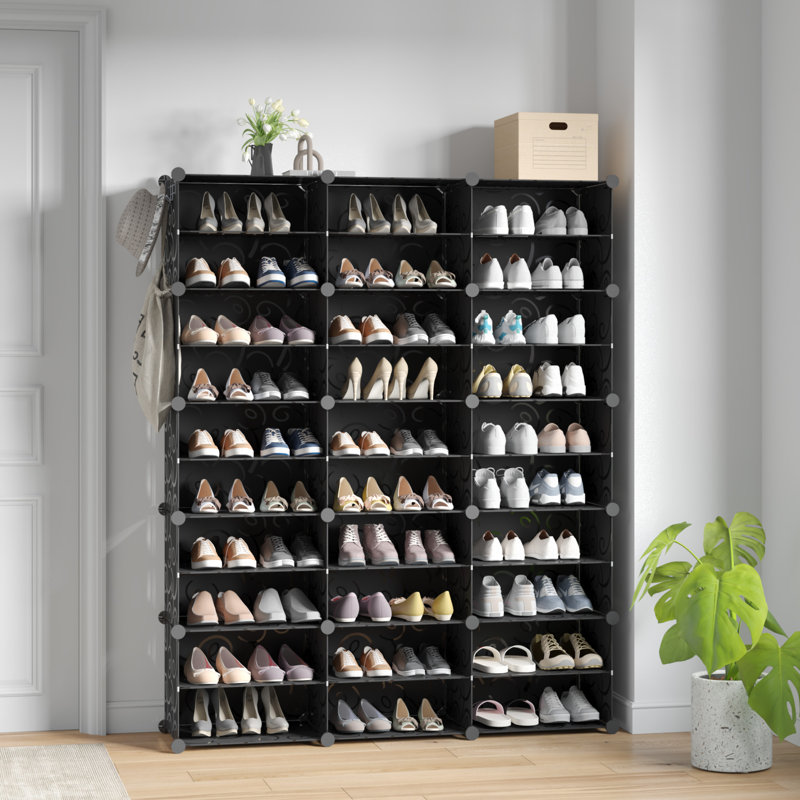 60 Pair Stackable Shoe Storage Cabinet, Black