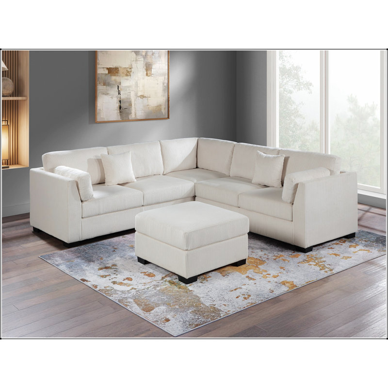 Ensemble de canapé modulaire rembourré en velours côtelé 4 pièces L-Sectional RAF / LAF, Beige