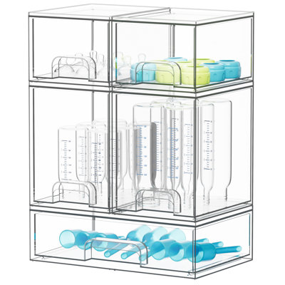 5-Pack Acrylic Baby Bottle Storage Organizer, Stackable Clear Drawer Container for Countertop, Vanity, Bathroom, Cabinet & Pantry, 2S2M1L