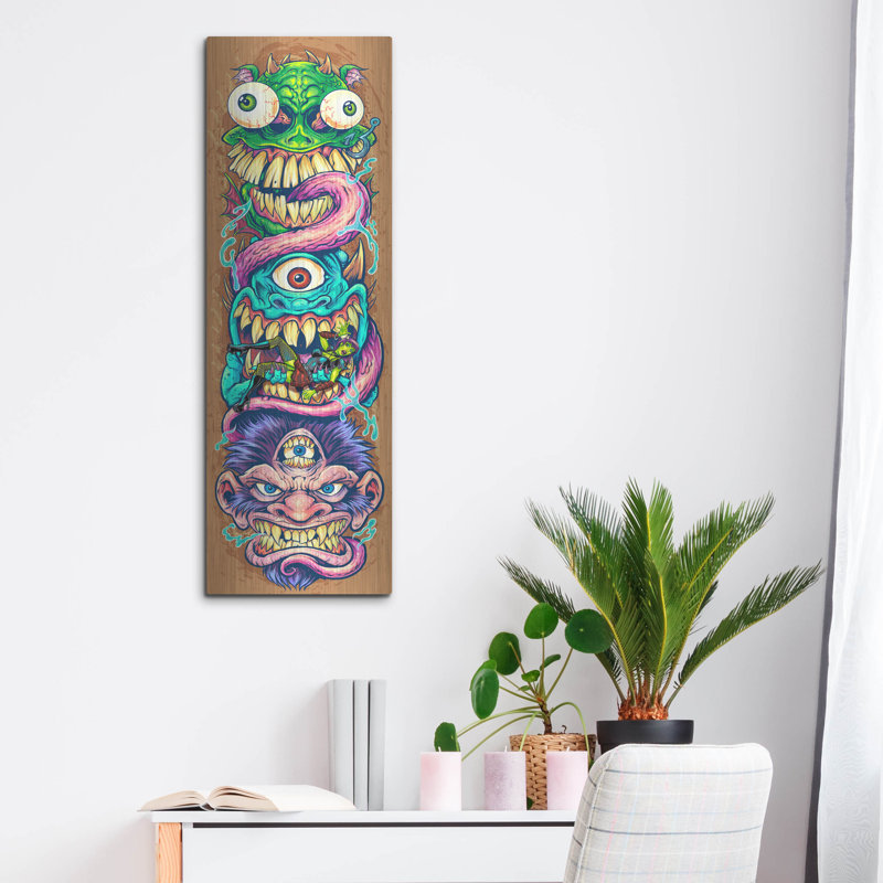 Trinx «Monster faces skateboard» par Flyland Designs, art mural en métal, H 36 po x l 12 po