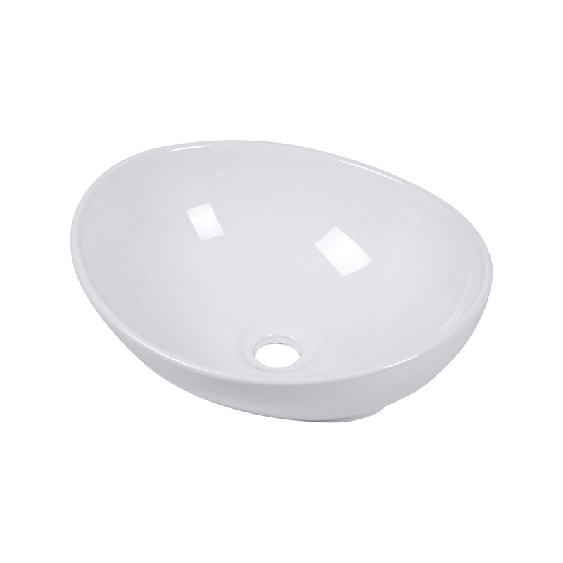 16" L x 13" W Bathroom Vessel Sink White Ceramic Bathroom Sink Egg Shape Above Counter Bathroom Vanity Sink