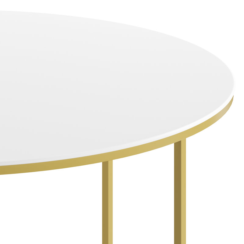 Modern Laminate Coffee Table with Crisscross Frame, Matte Gold, White