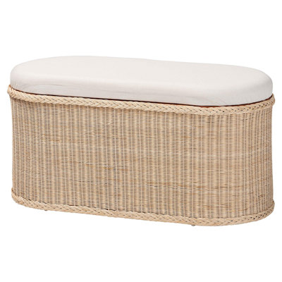 Rattan Storage Bench With Cushioned Lift-Top Lid - Coastal Boho Style Chest For Bedroom, Entryway, Or Living Room Organization