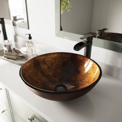 Lavabo de salle de bain vasque rond en verre L 17 po x l 6 po H Giovanni Russet