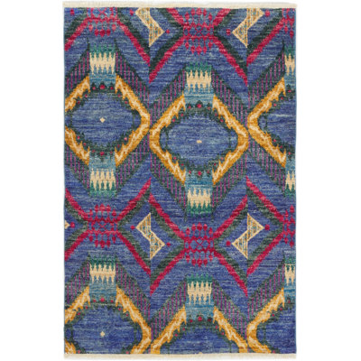 Tapis d’intérieur en laine 4 pi 1 po x 6 pi 1 po main one-of-kind-noué la 2010 shalimar blue Céline