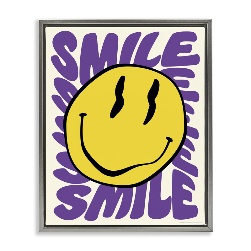 «Groovy Smile Typographie», art mural encadré flottant par Reinders, H 31 po x l 25 po, Cadre flottant gris lustré