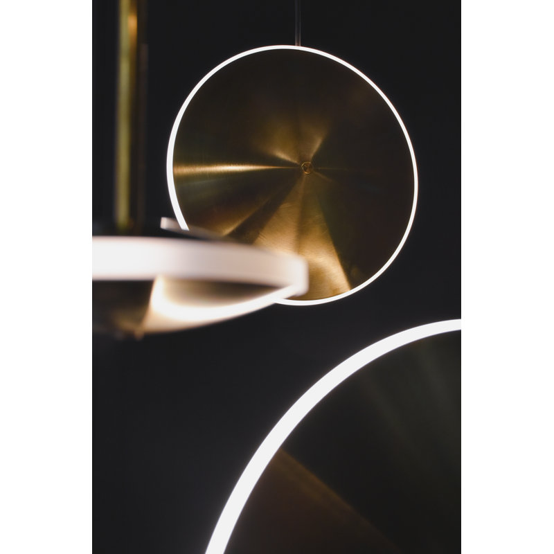 Chrona Modern Round Spun Brass Pendant Light, Vertical, Solid Brass, 17" H x 17" W x 3" D
