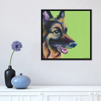 «German Shepherd On Lime, Square» par Kirstin Wood, impression sur toile