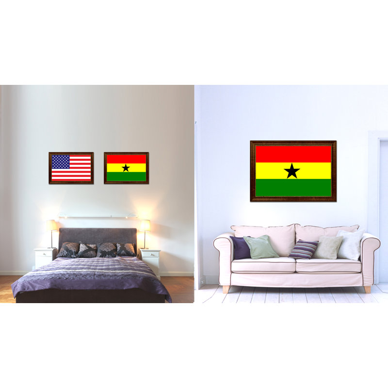 Drapeau du ghana sur toile, H 19 po x l 27 po x P 1 po, Encadrement brun