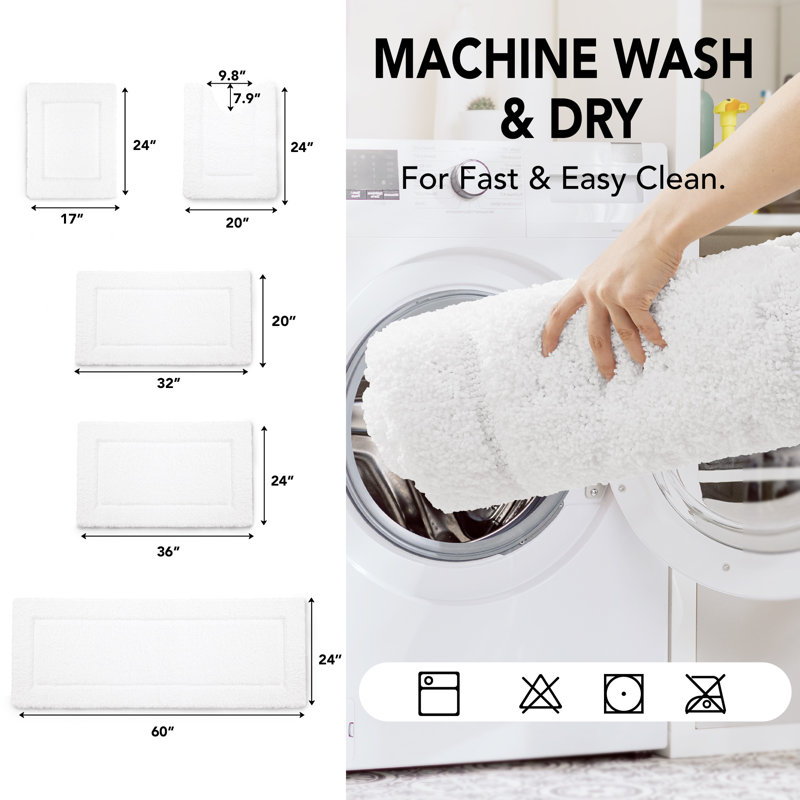 Super Soft Thick Plush Tufted Bathroom Rug, 24" W x 36" L, White