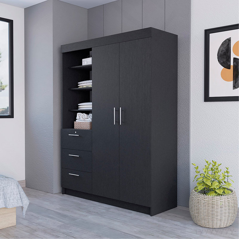 Armoire Rumanu, chambre à coucher, noir, Noir