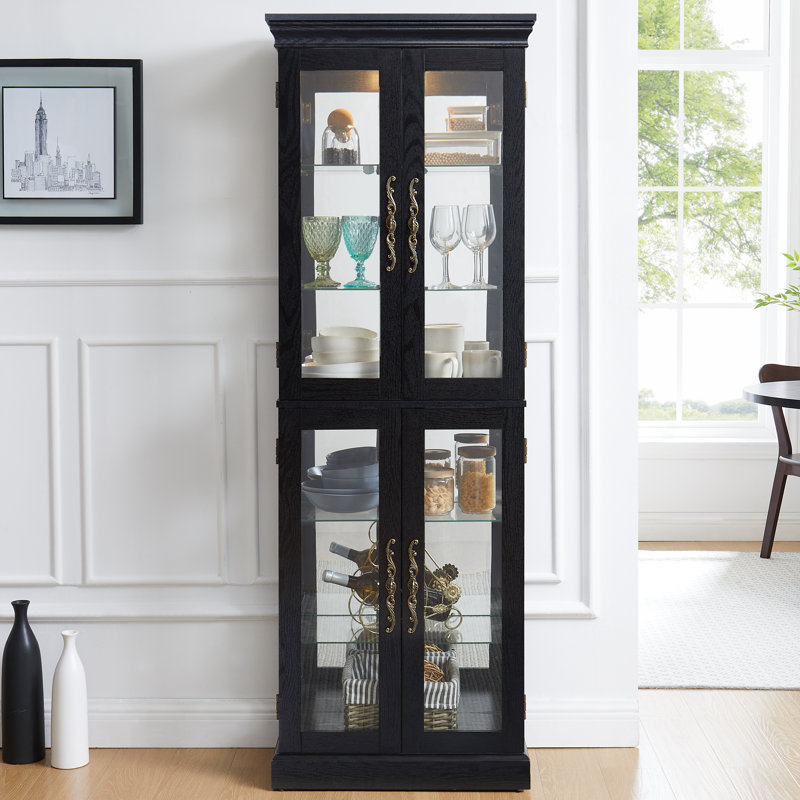 Vitrine lumineuse en bois / verre H 71 po, Noir