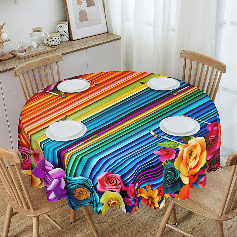 Washable Polyester Mexican Floral Pattern Tablecloth