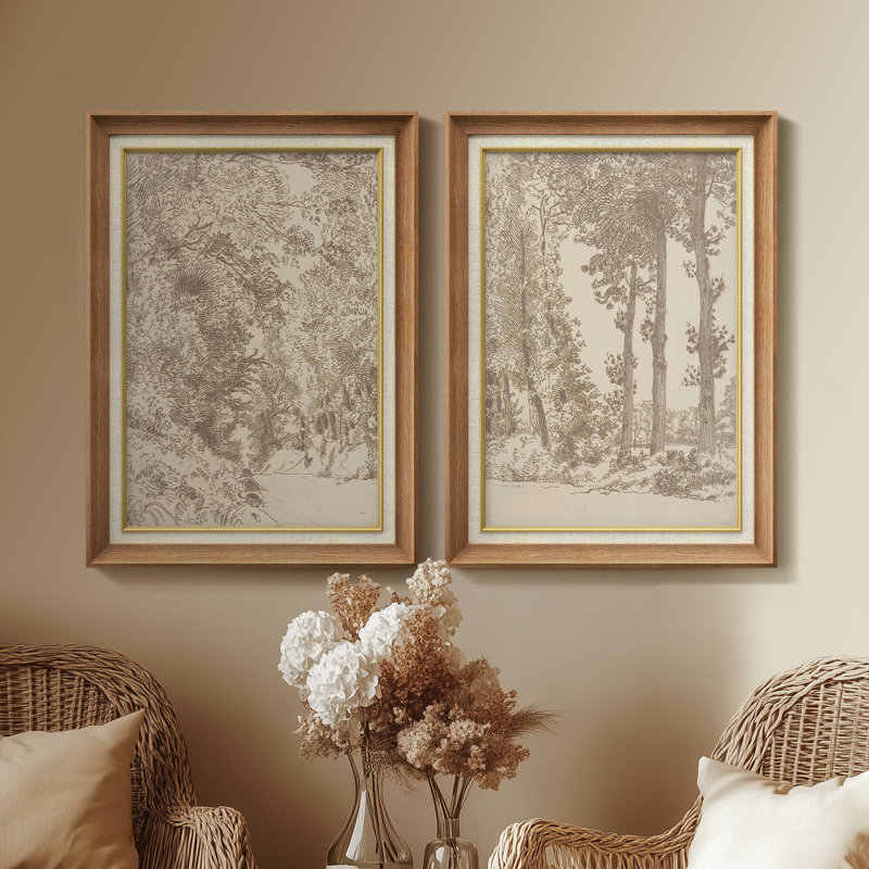 Set of 2 Premium Framed Art Artworks on Premium Canvas with 26"x36" Frame, Natural